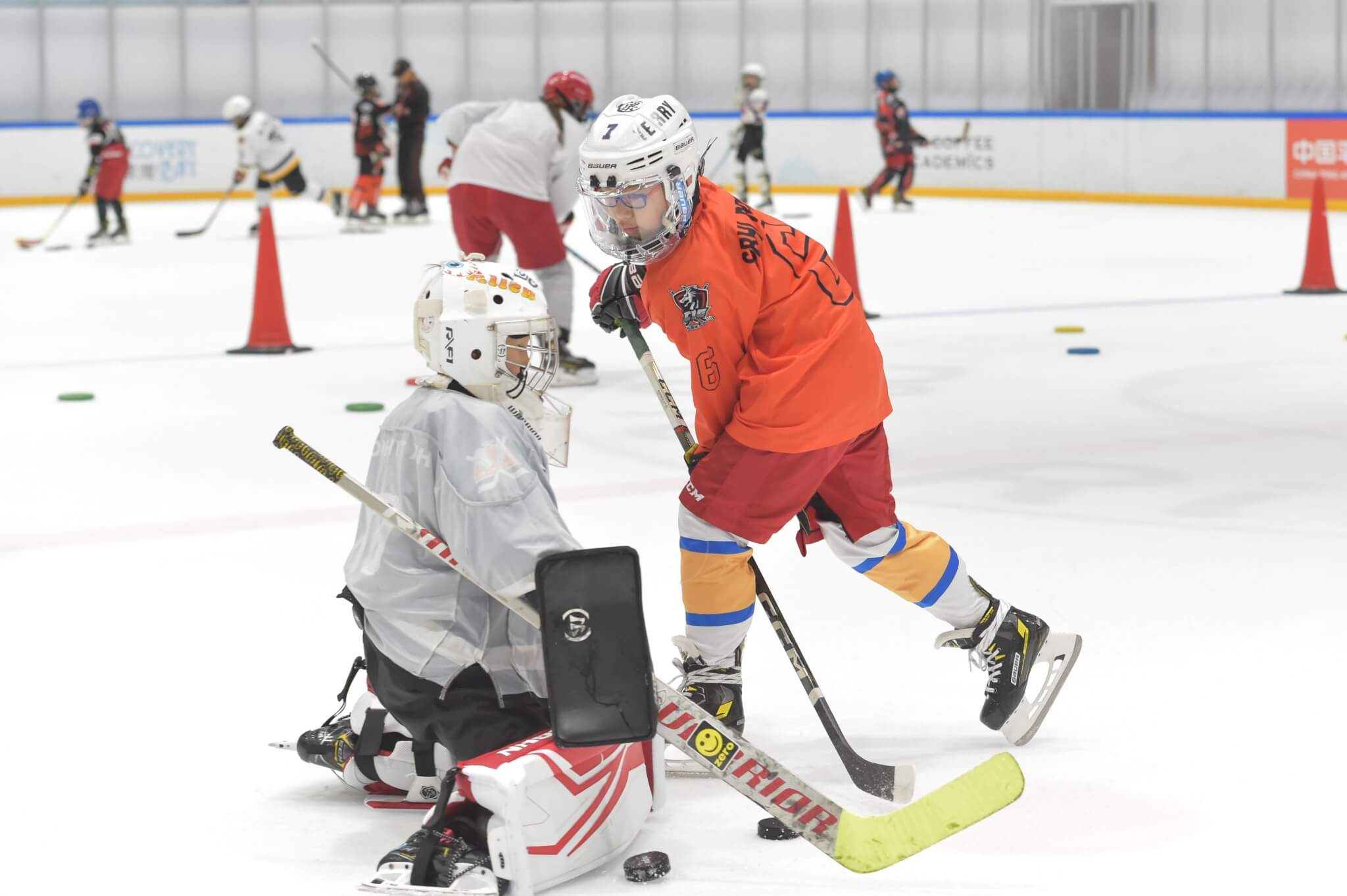 Goalie and striker training at the semi privates class